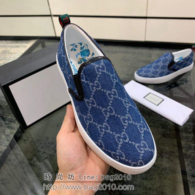 GUCCI男鞋 頂級代購 2019早春專櫃同步 古馳牛仔布男板鞋 Gucci印花休閒鞋  hdnx1289